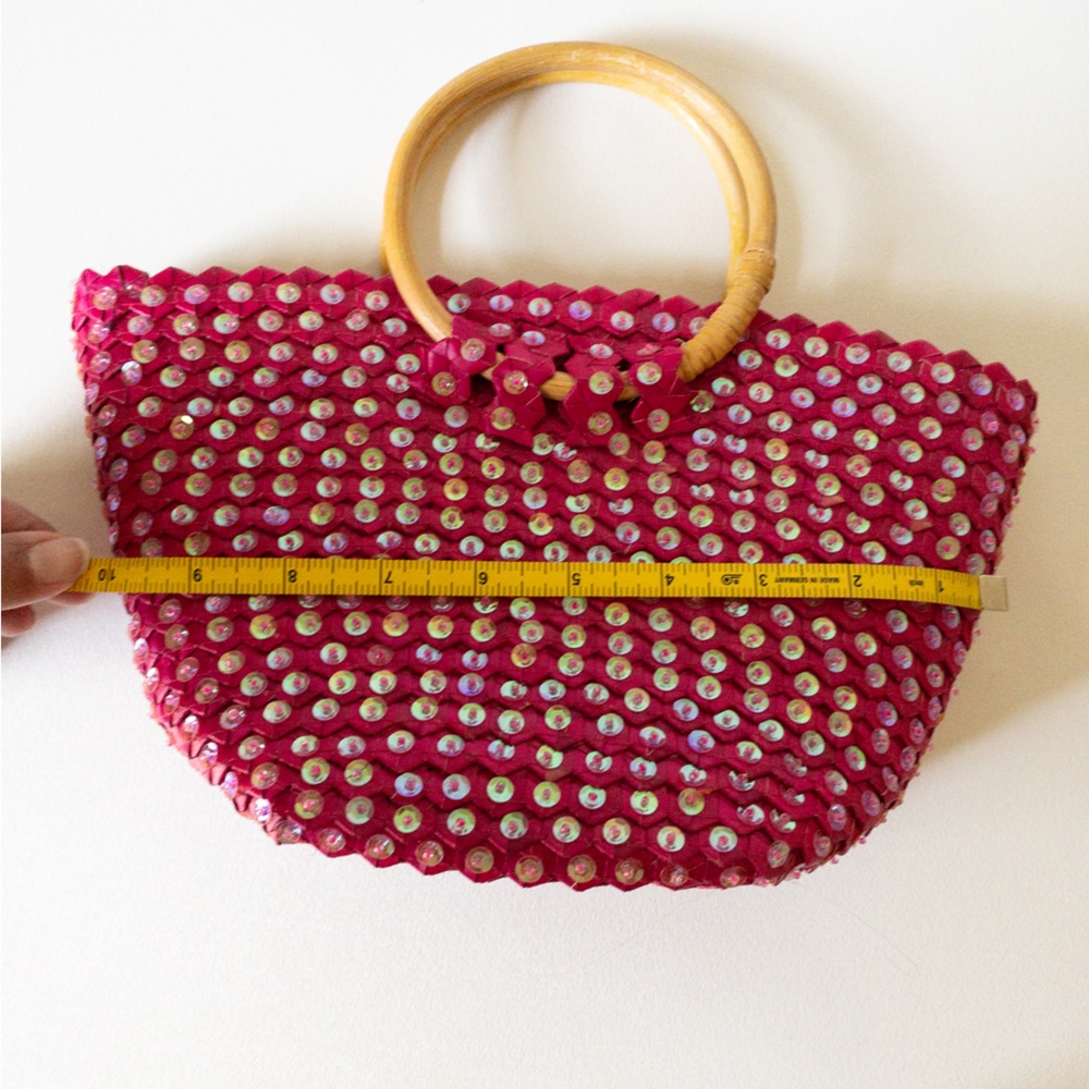 Small Pink Sequin Bag W Wooden Handle - Picture 2 of 5